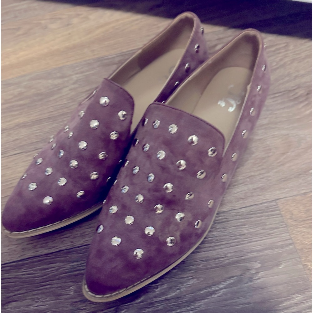JC Women’s BROWN LEATHER STUDDED LOAFERS size 8.5
